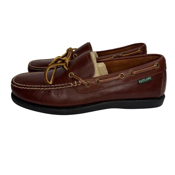 Eastland Brown Leather Boat Shoes‎ Moc Toe & Lace Detail Style Yarmouth Size 10W - Picture 4 of 12